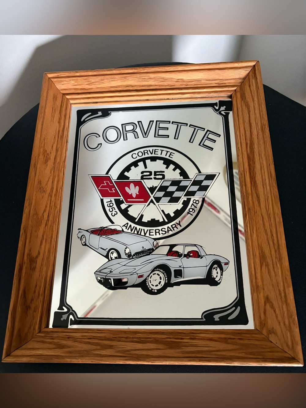 Corvette 25th Anniversary Bar Mirror 11x14 Framed Glassik Man Cave Vintage